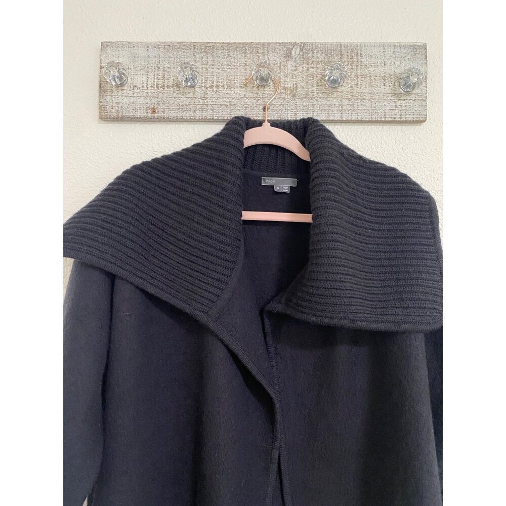 Vince Black Wool Ribbed Collar Open Front Poncho Coat Small Quiet Luxury - Picture 5 of 13